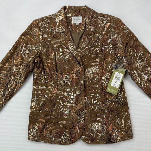 Erin London Metallic Animal Print Blazer Jacket Women’s M Brown Gold NWT - Picture 10 of 13